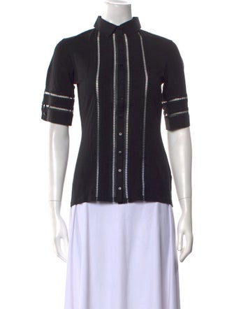 Anne Fontaine Mock Neck Short Sleeve Button-Up Top