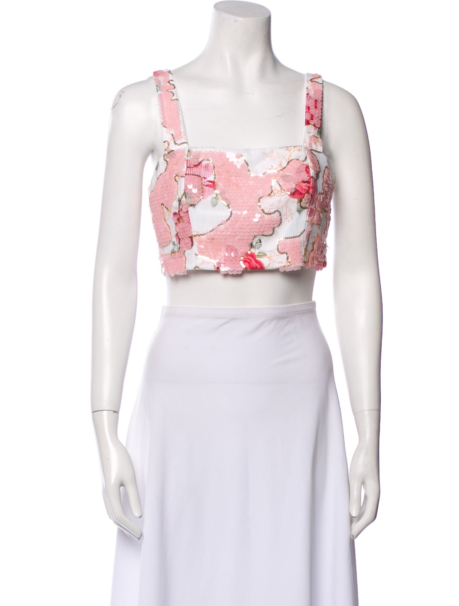 Anne Fontaine Floral Print Square Neckline Crop Top