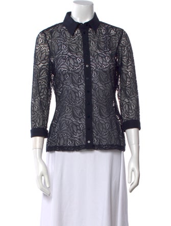 Anne Fontaine Lace Pattern Three-Quarter Sleeve Button-Up Top