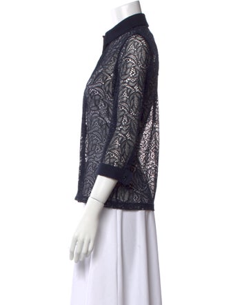 Anne Fontaine Lace Pattern Three-Quarter Sleeve Button-Up Top