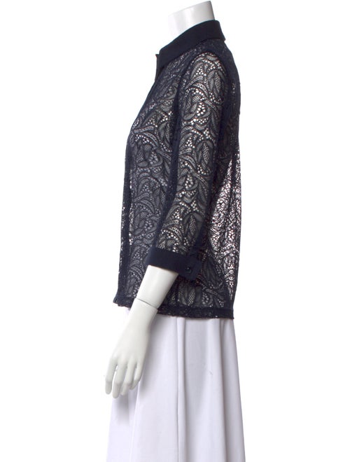 Anne Fontaine Lace Pattern Three-Quarter Sleeve Button-Up Top