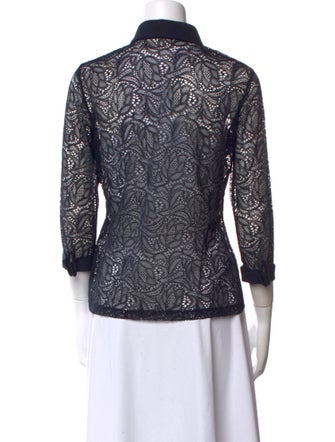 Anne Fontaine Lace Pattern Three-Quarter Sleeve Button-Up Top