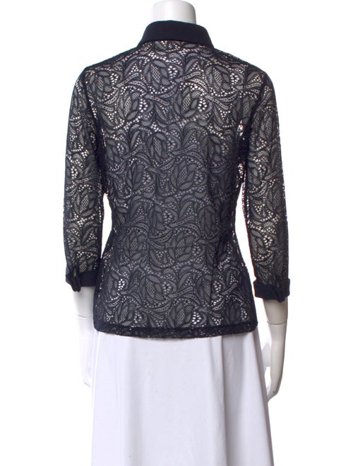 Anne Fontaine Lace Pattern Three-Quarter Sleeve Button-Up Top