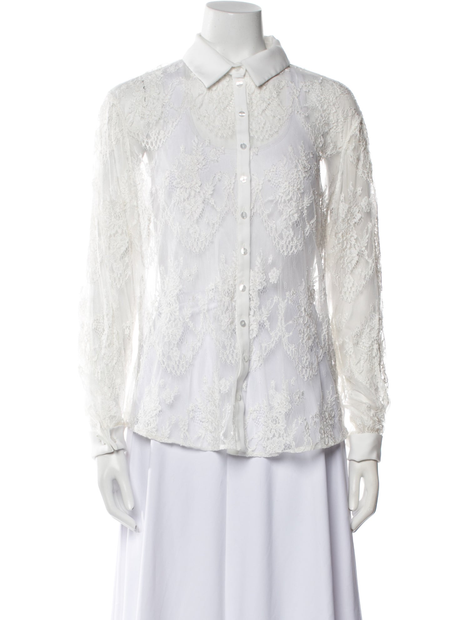 Anne Fontaine Lace Pattern Long Sleeve Button-Up Top