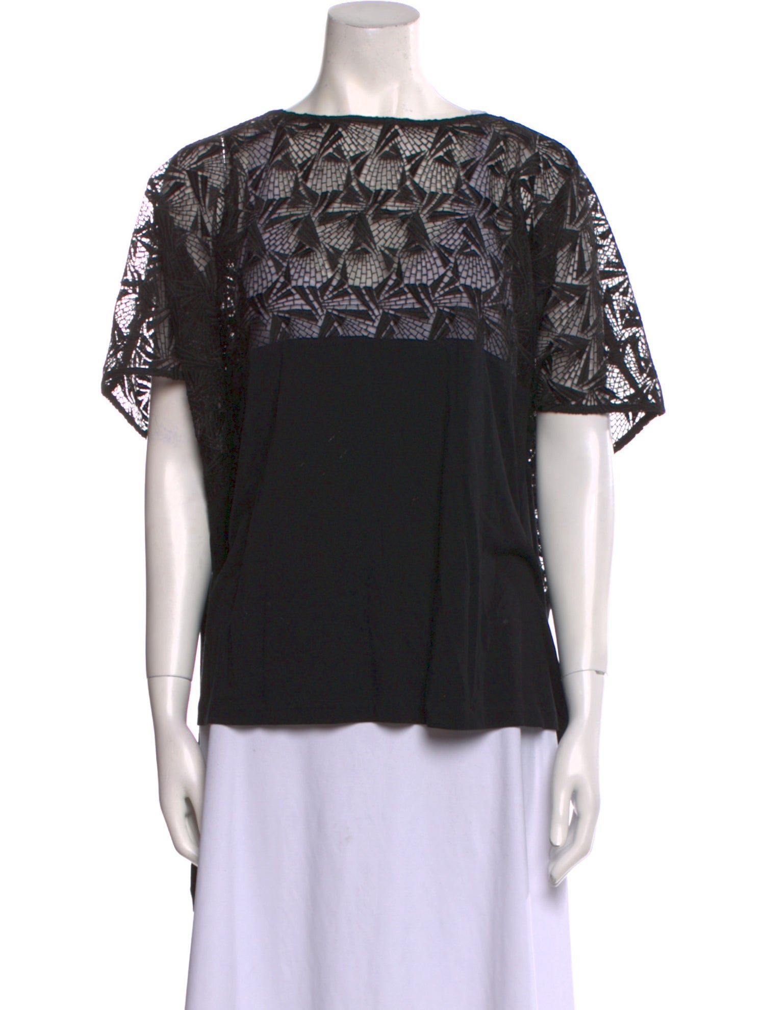 Anne Fontaine Lace Pattern Bateau Neckline Blouse