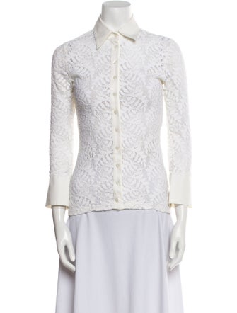 Anne Fontaine Lace Pattern Three-Quarter Sleeve Button-Up Top
