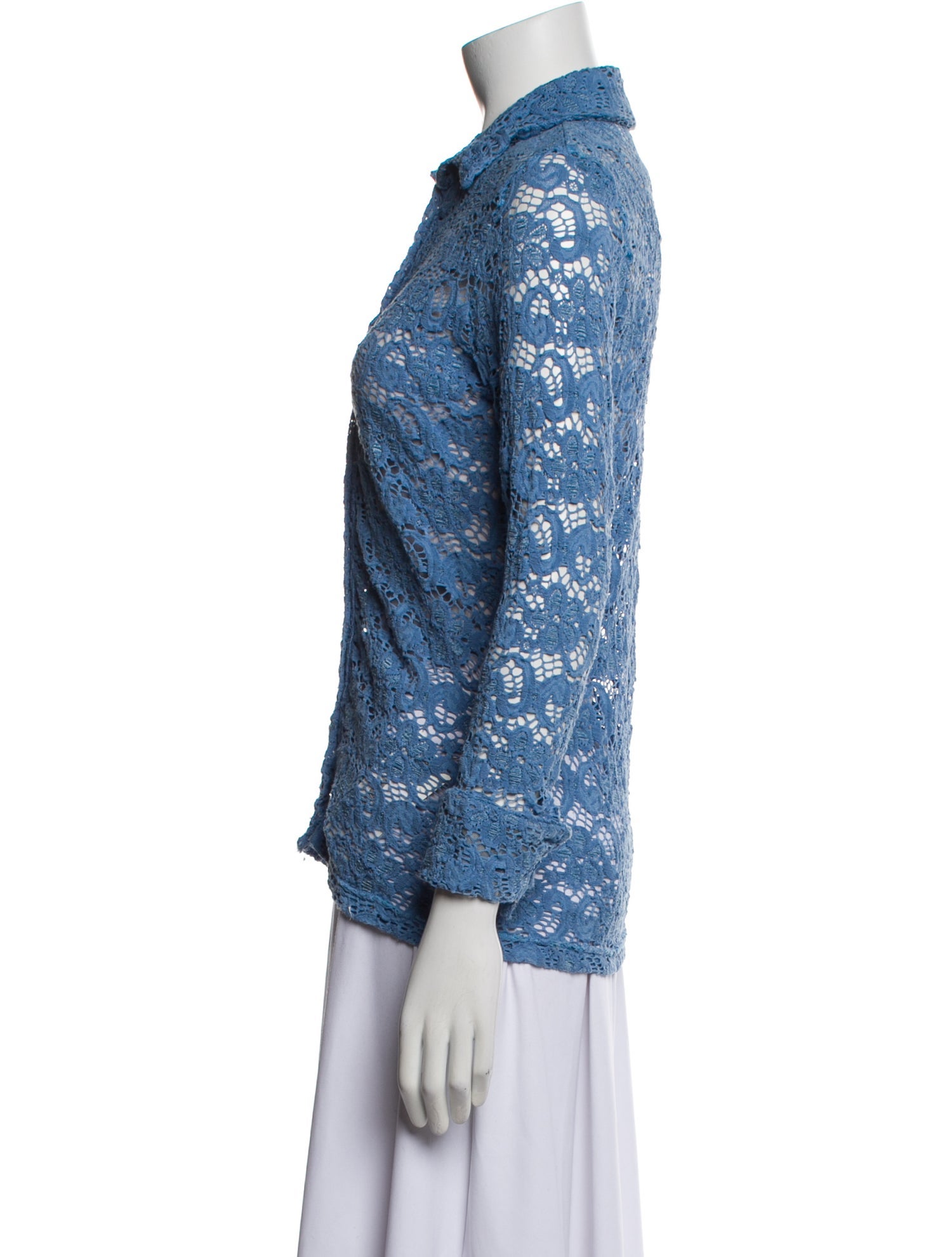 Anne Fontaine Lace Pattern Long Sleeve Button-Up Top