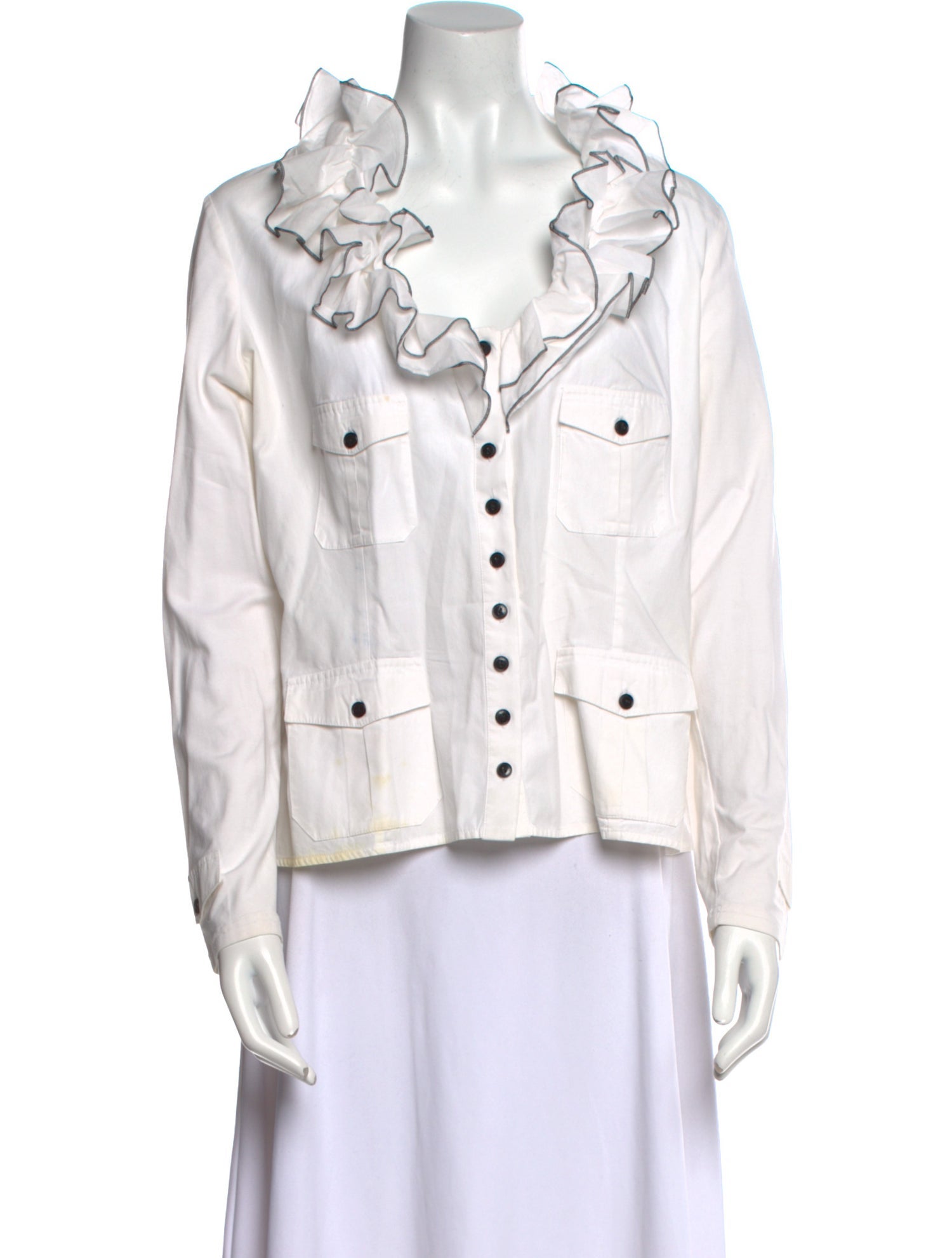 Anne Fontaine Mock Neck Long Sleeve Button-Up Top