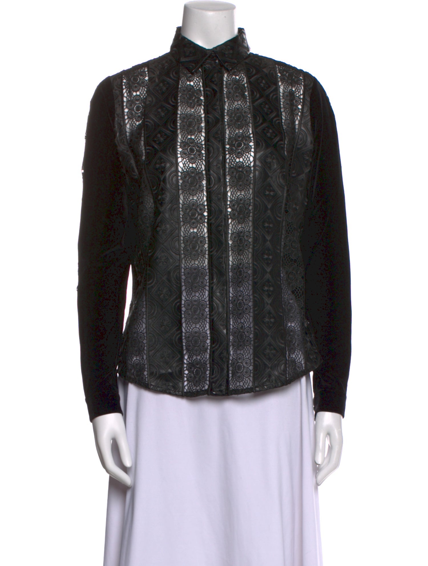 Anne Fontaine Lace Pattern Mock Neck Button-Up Top