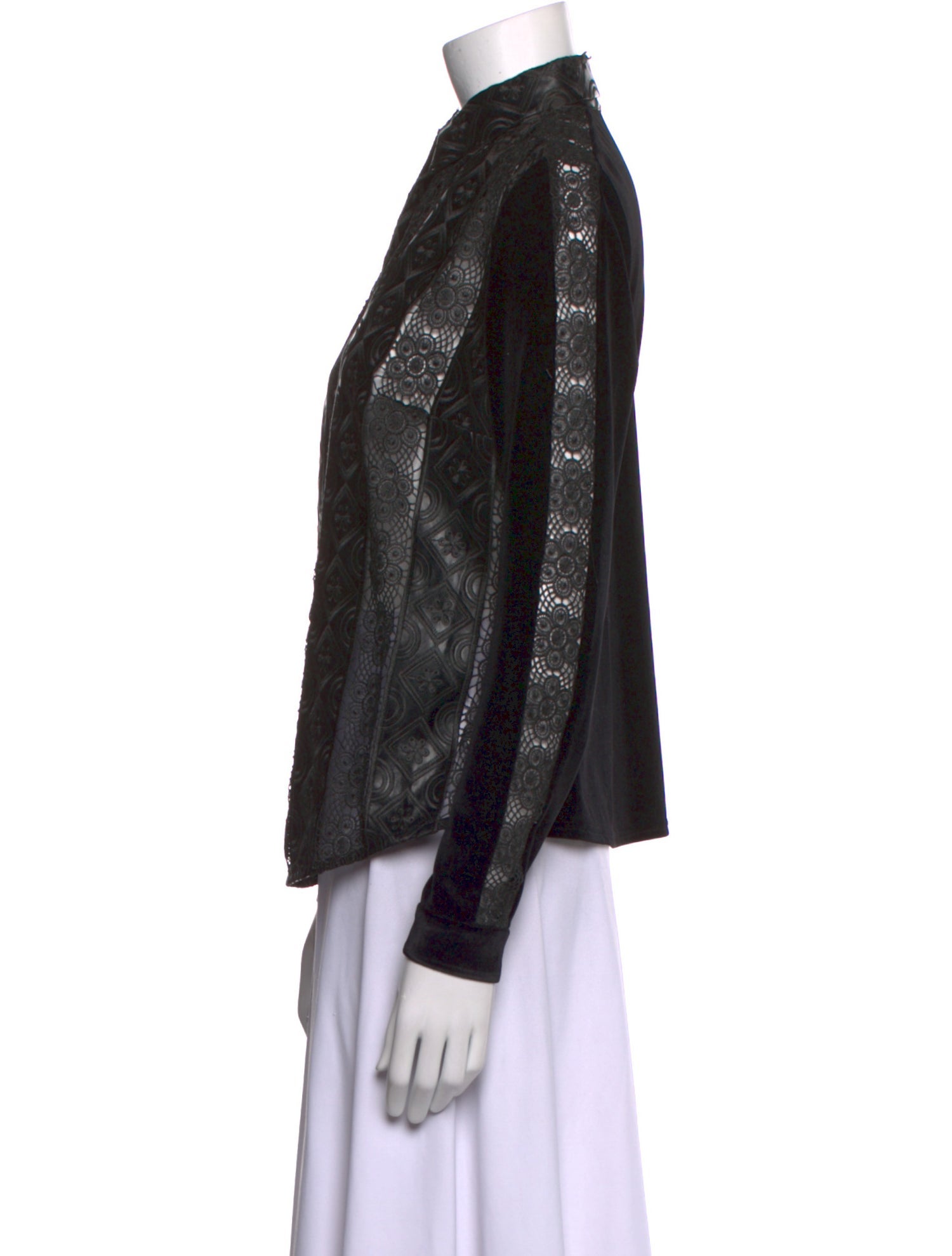 Anne Fontaine Lace Pattern Mock Neck Button-Up Top