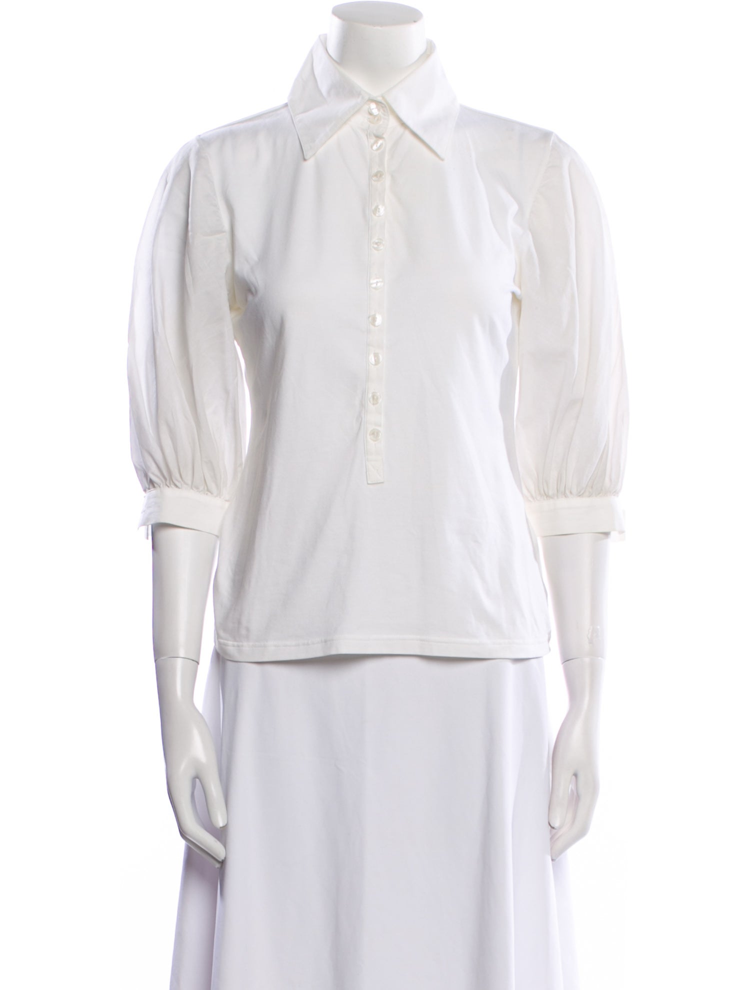 Anne Fontaine Supima Cotton Three-Quarter Sleeve Button-Up Top