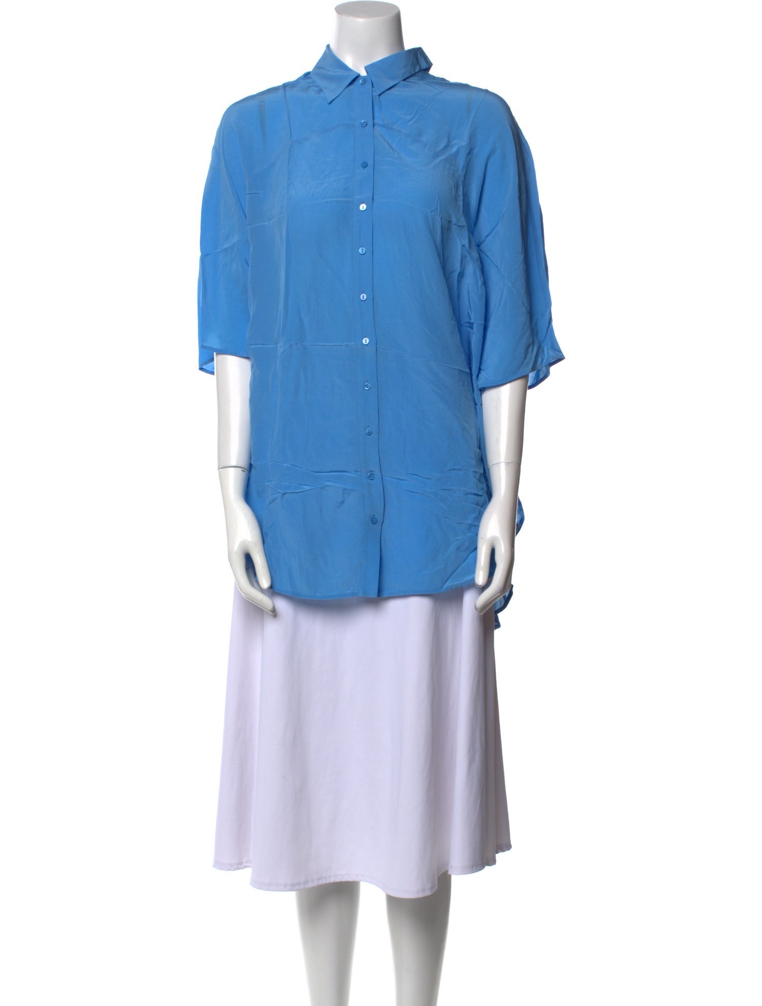 Anne Fontaine Silk Three-Quarter Sleeve Button-Up Top