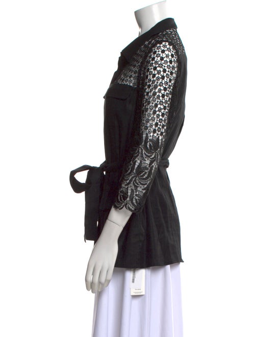 Anne Fontaine Lace Pattern Three-Quarter Sleeve Button-Up Top