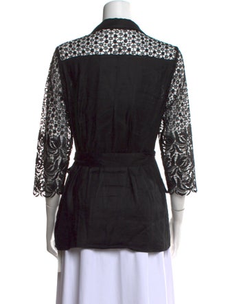 Anne Fontaine Lace Pattern Three-Quarter Sleeve Button-Up Top