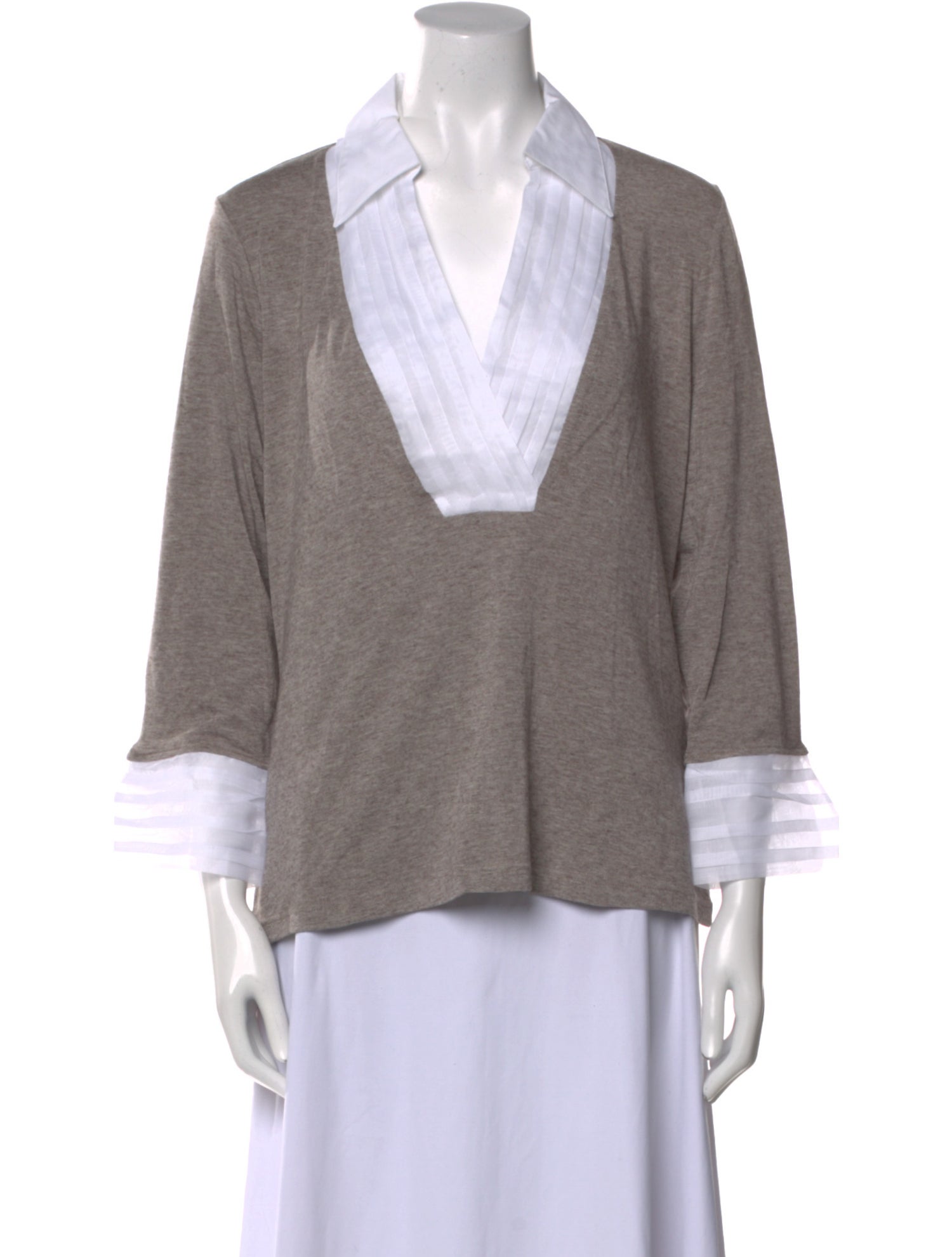 Anne Fontaine V-Neck Three-Quarter Sleeve Blouse