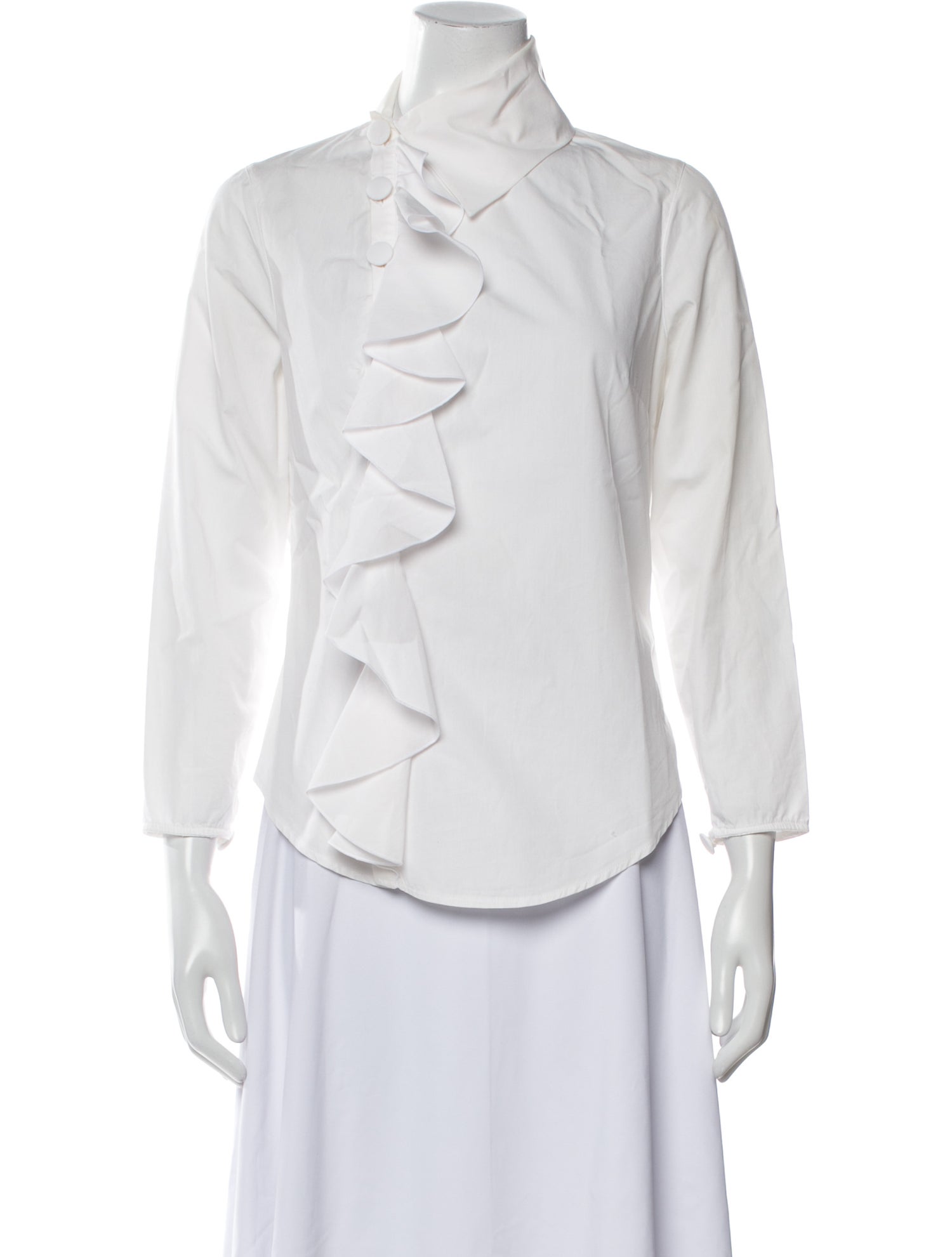 Anne Fontaine Mock Neck Three-Quarter Sleeve Button-Up Top