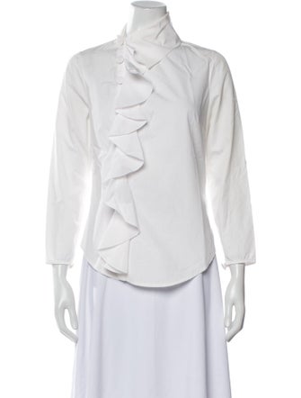 Anne Fontaine Mock Neck Three-Quarter Sleeve Button-Up Top