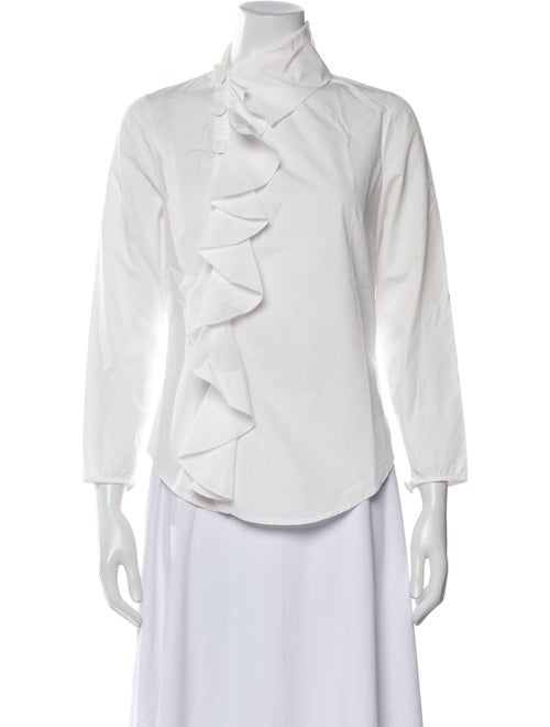 Anne Fontaine Mock Neck Three-Quarter Sleeve Button-Up Top