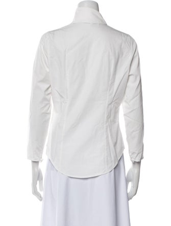 Anne Fontaine Mock Neck Three-Quarter Sleeve Button-Up Top