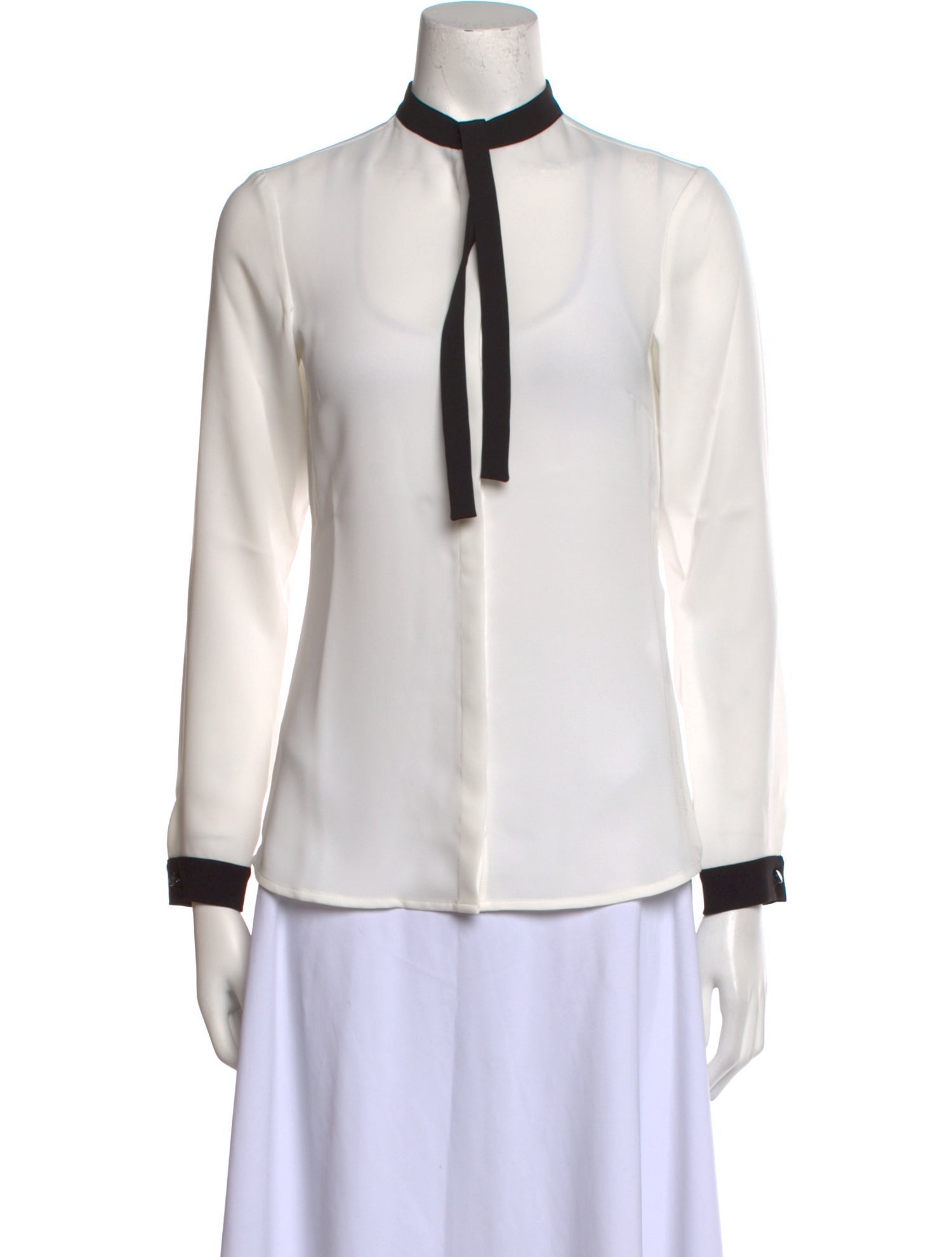 Anne Fontaine Mock Neck Long Sleeve Button-Up Top