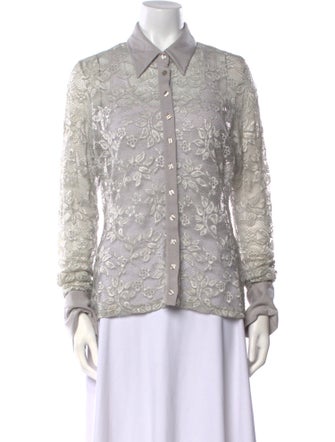 Anne Fontaine Lace Pattern Long Sleeve Button-Up Top