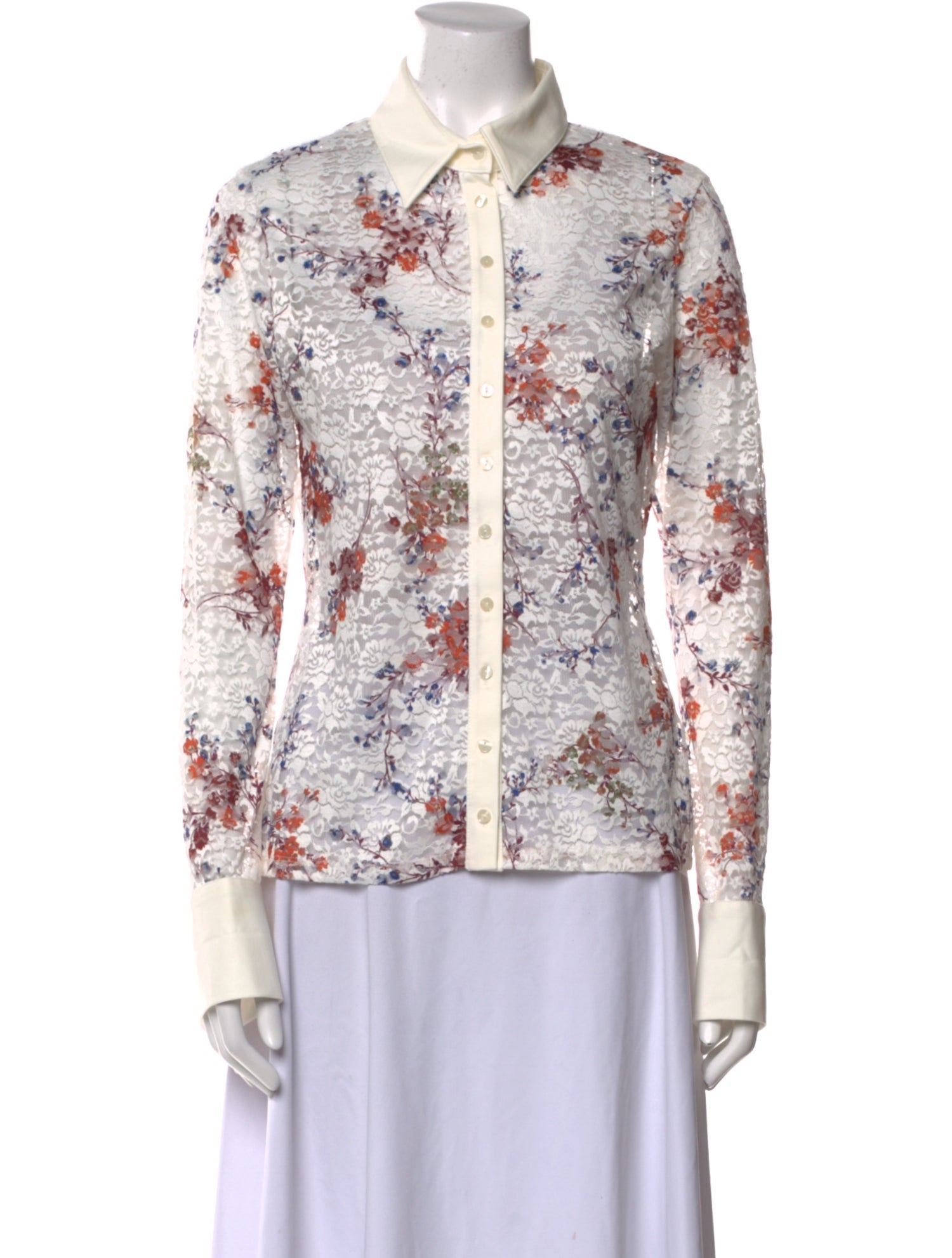 Anne Fontaine Floral Print Long Sleeve Button-Up Top