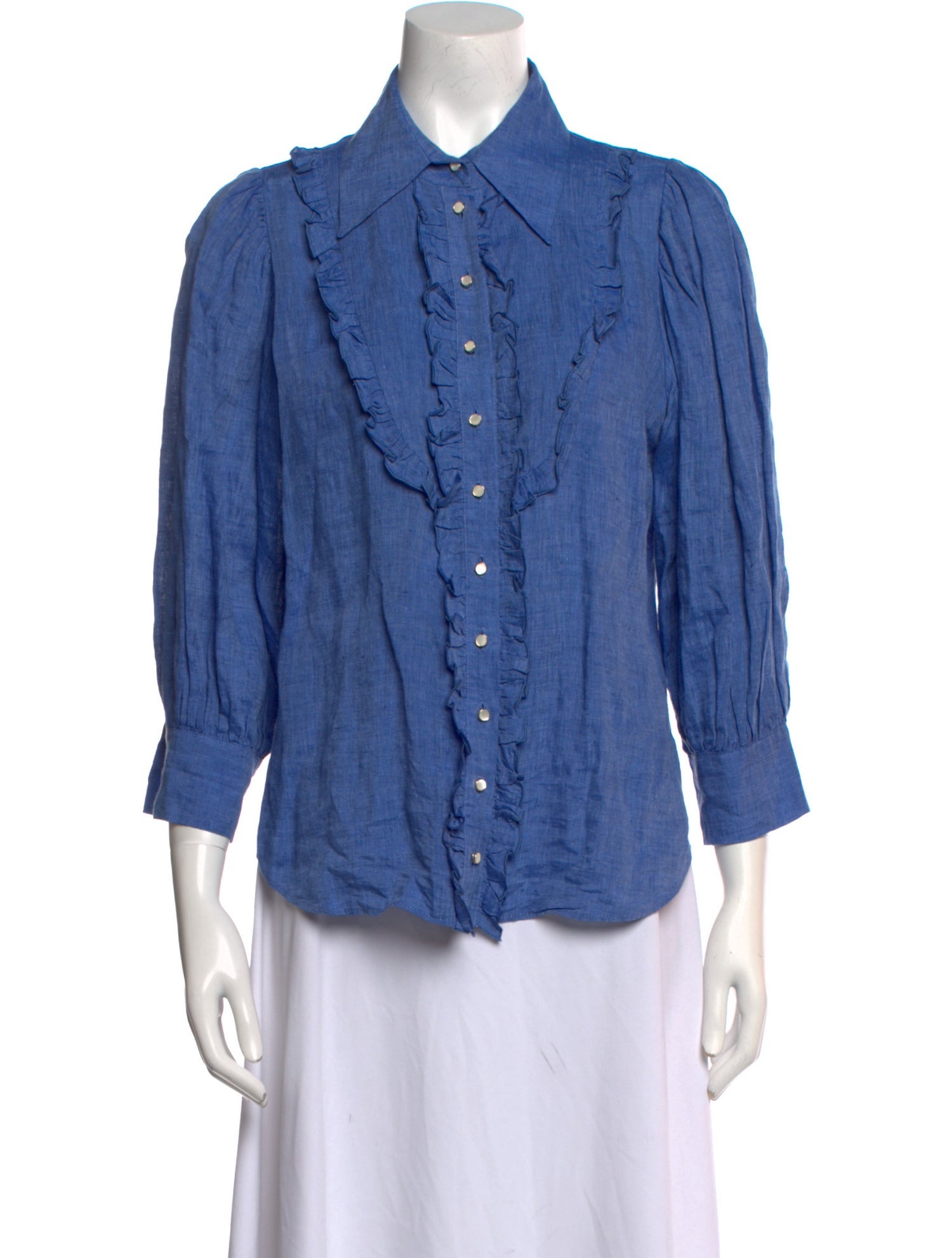 Anne Fontaine Linen Three-Quarter Sleeve Button-Up Top