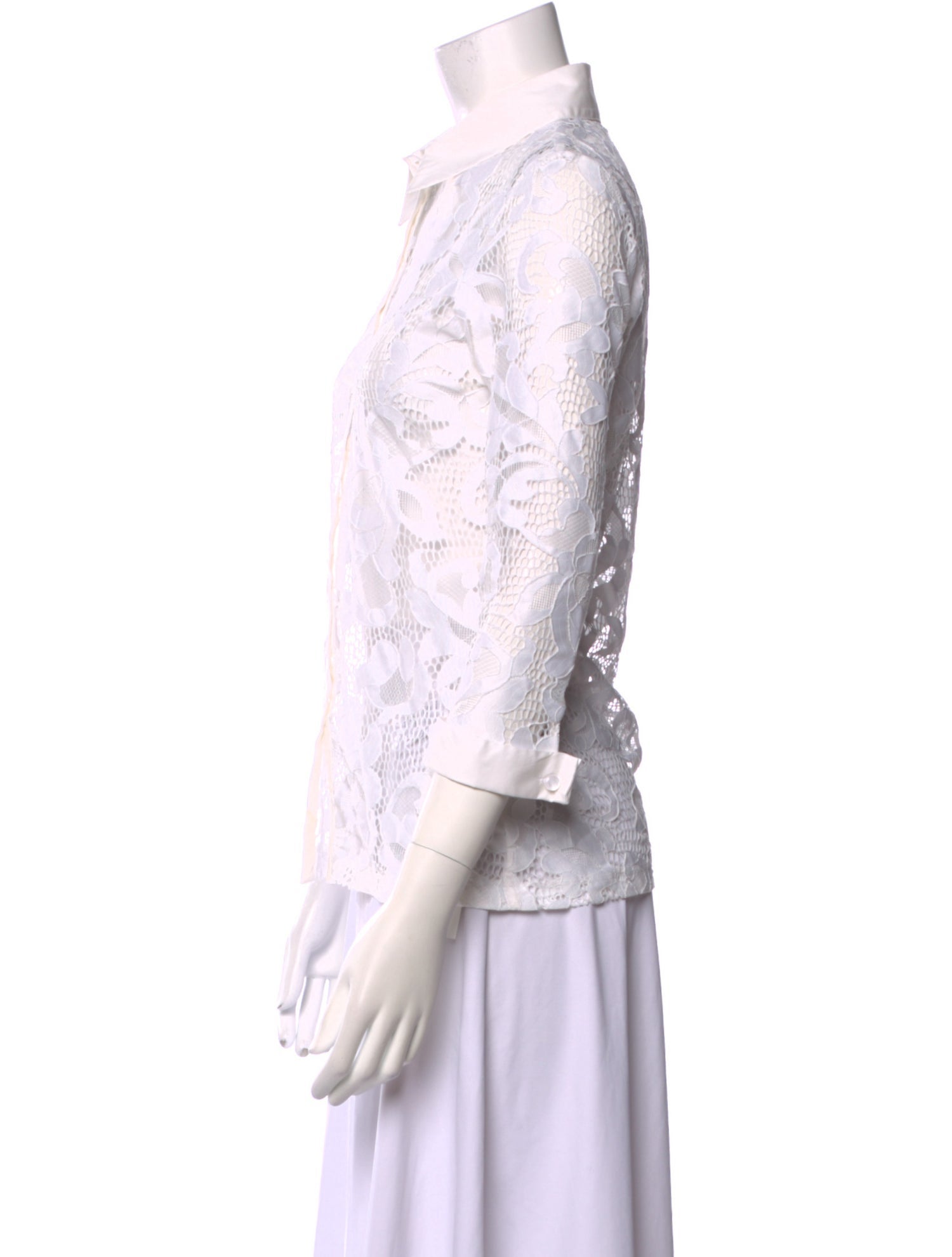 Anne Fontaine Printed Three-Quarter Sleeve Button-Up Top