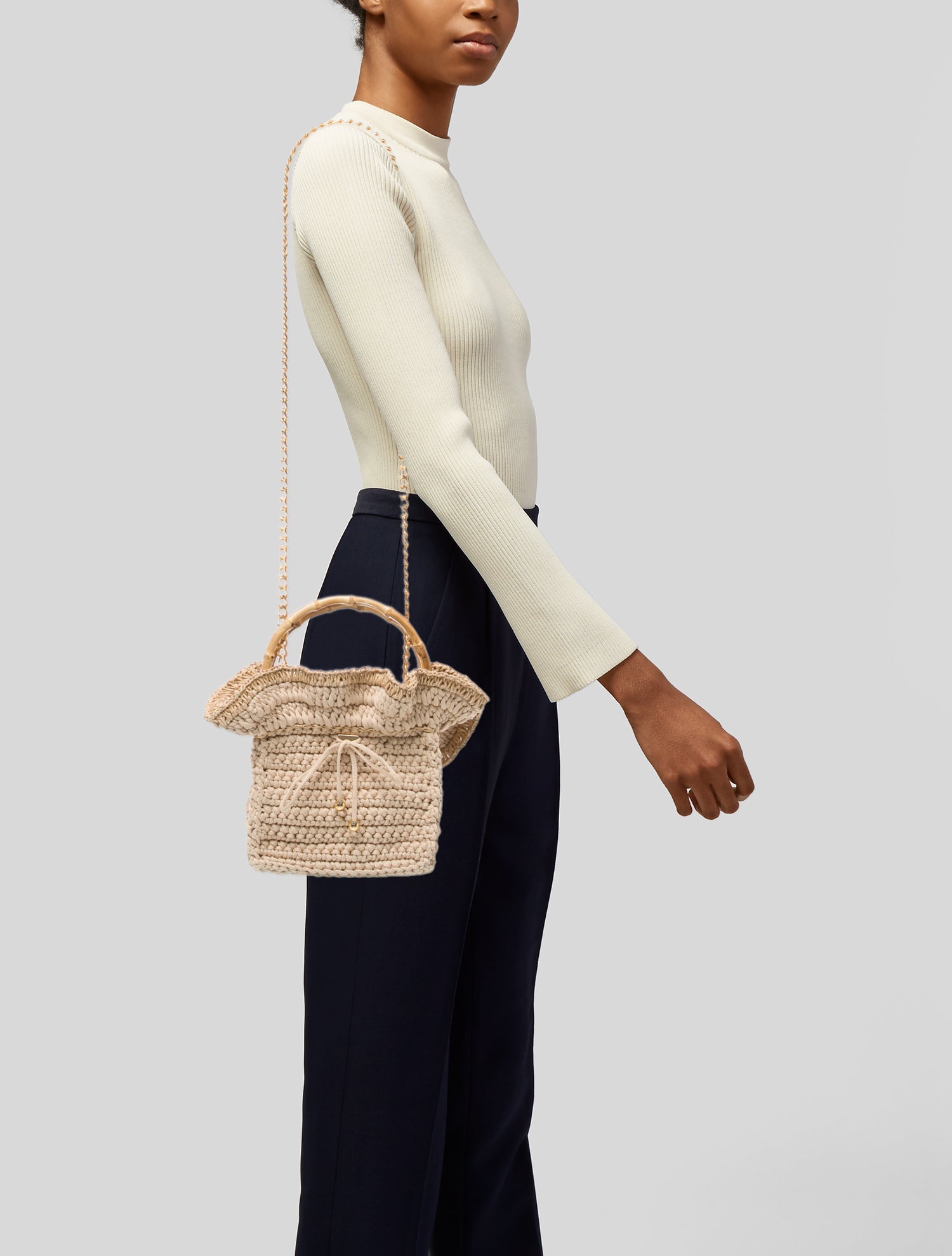 Anne Fontaine Raffia Top Handle Bag