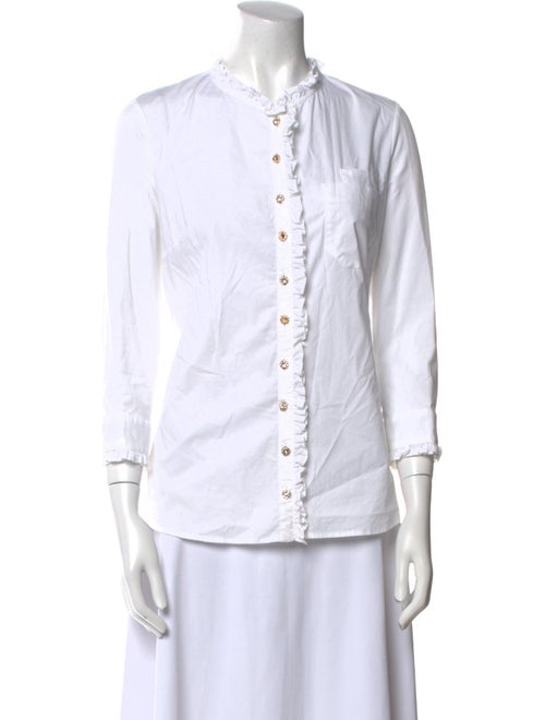 Anne Fontaine Mock Neck Three-Quarter Sleeve Button-Up Top