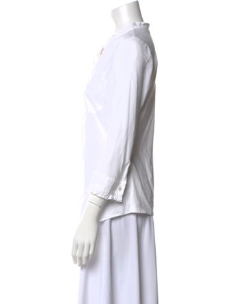 Anne Fontaine Mock Neck Three-Quarter Sleeve Button-Up Top