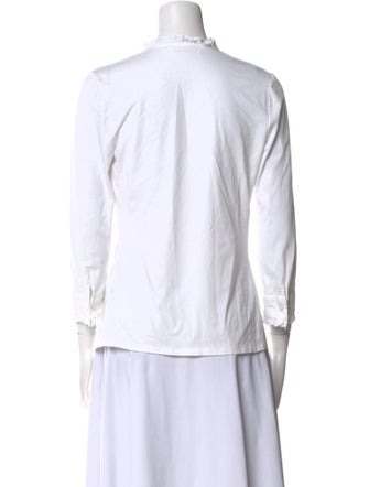 Anne Fontaine Mock Neck Three-Quarter Sleeve Button-Up Top