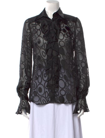 Anne Fontaine Silk Lace Pattern Button-Up Top