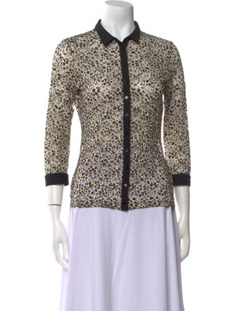 Anne Fontaine Nylon Animal Print Button-Up Top