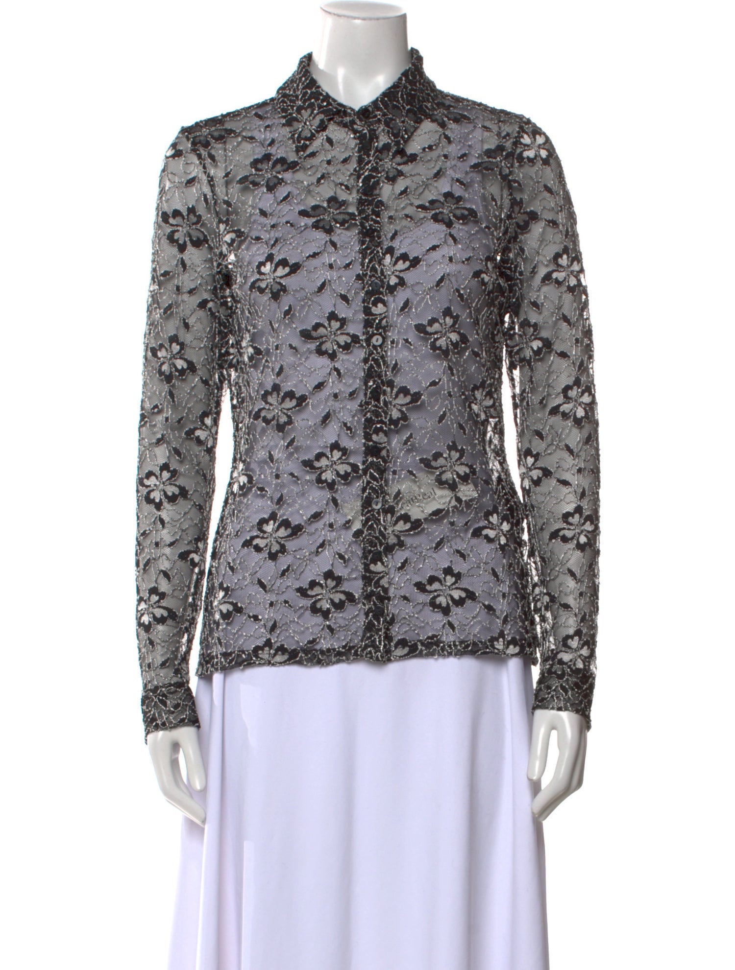 Anne Fontaine Lace Pattern Long Sleeve Button-Up Top