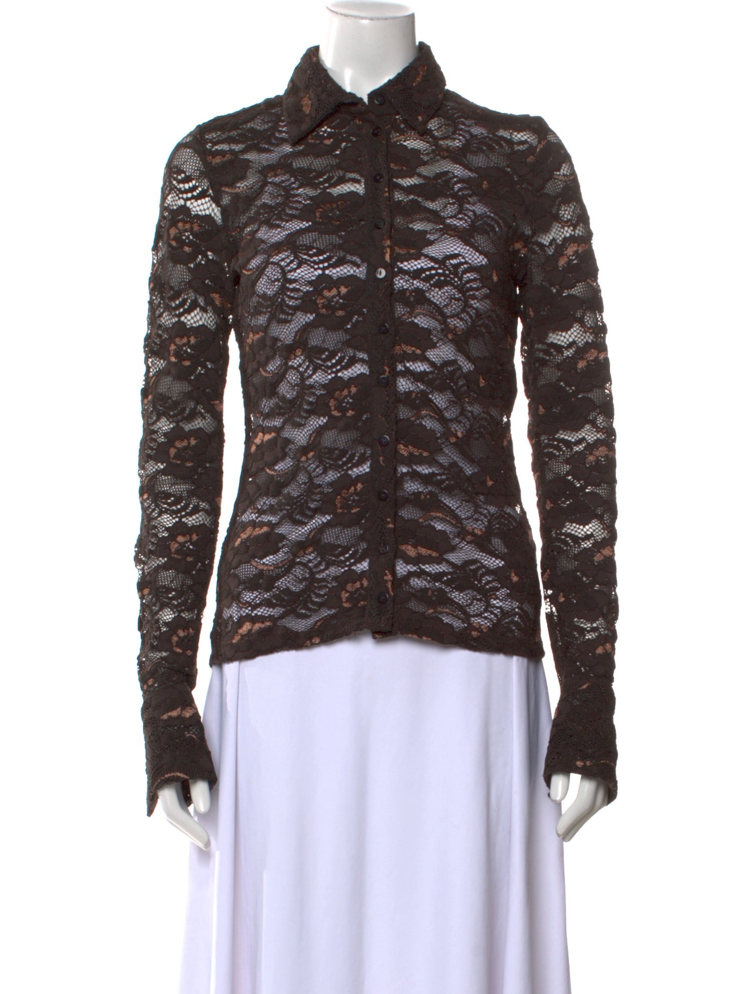 Anne Fontaine Lace Pattern Long Sleeve Button-Up Top