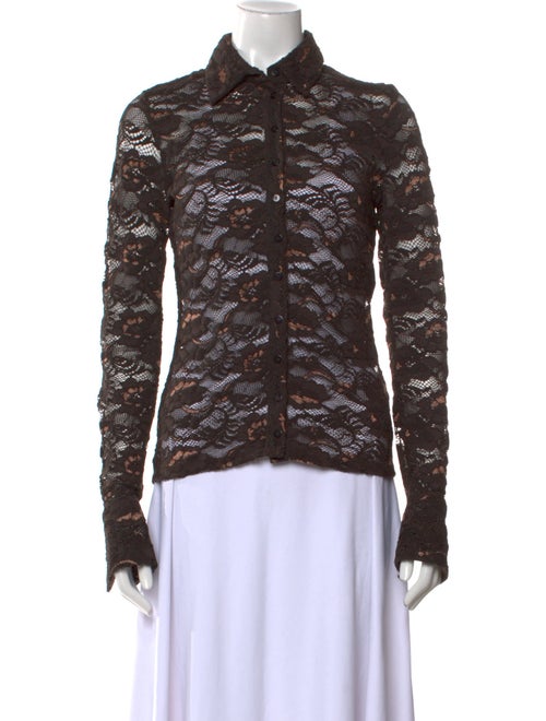 Anne Fontaine Lace Pattern Long Sleeve Button-Up Top