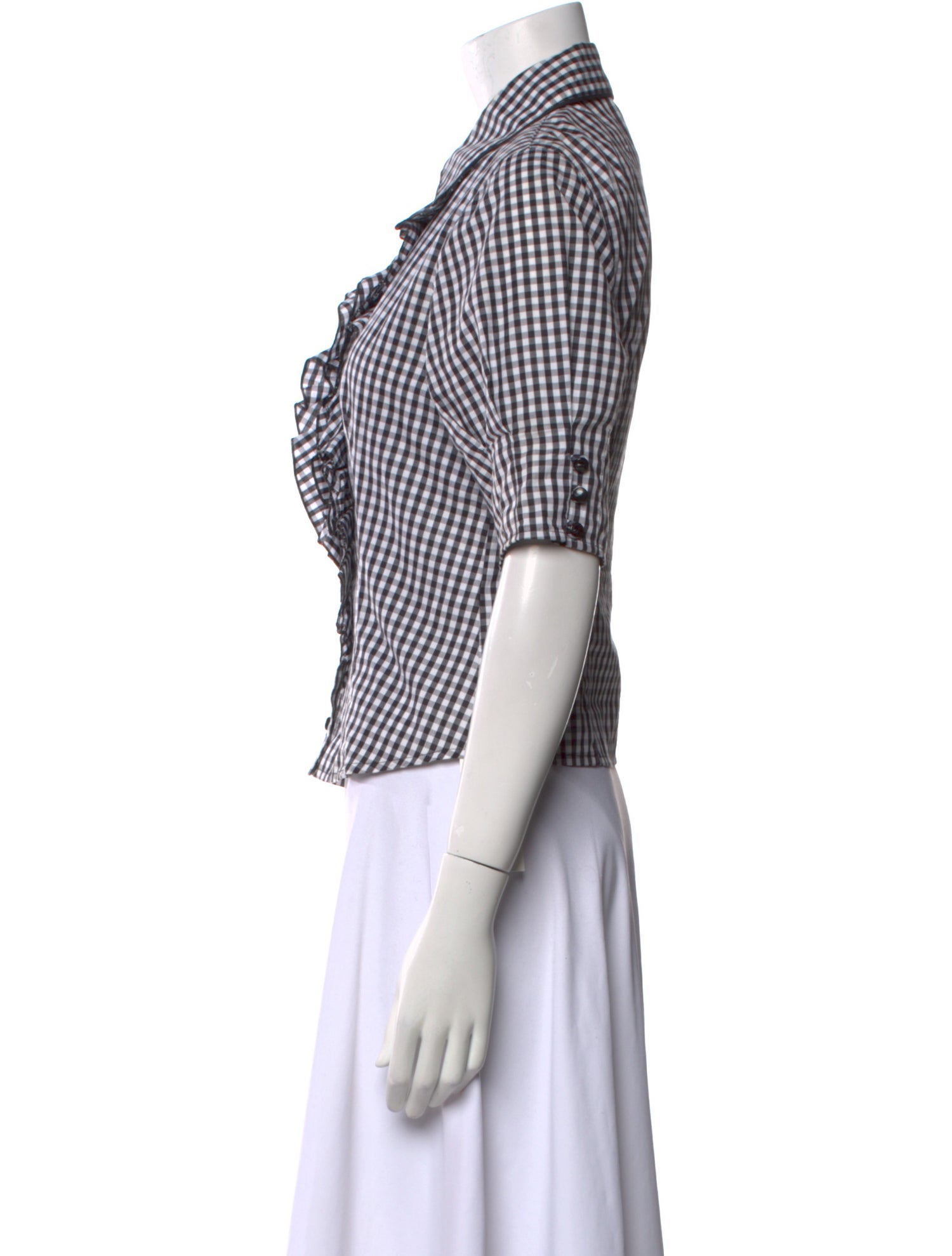 Anne Fontaine Plaid Print Three-Quarter Sleeve Button-Up Top