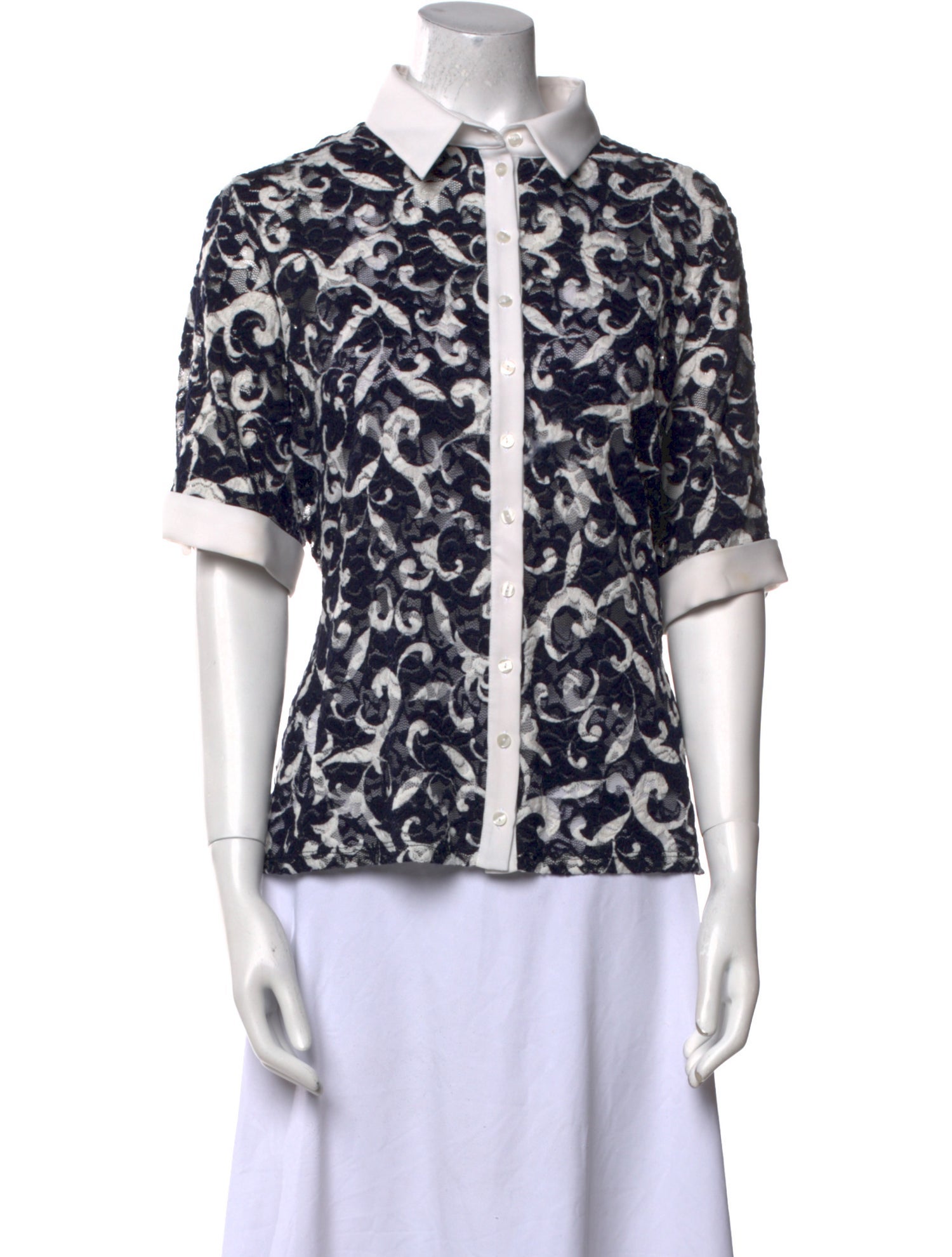 Anne Fontaine Printed Short Sleeve Button-Up Top