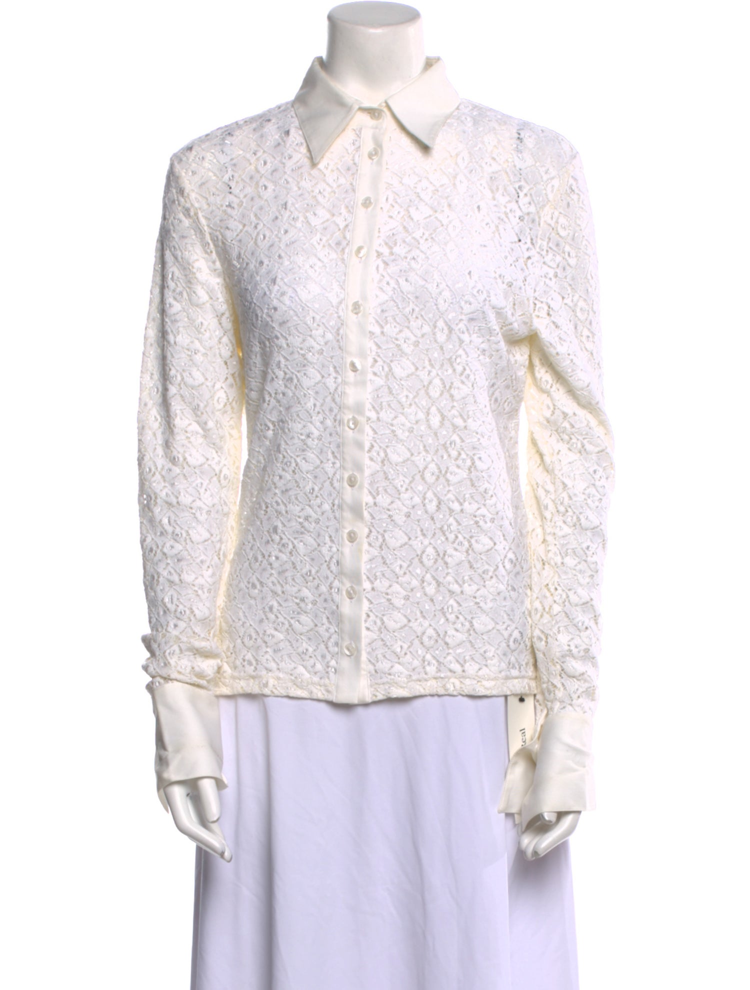 Anne Fontaine Lace Pattern Long Sleeve Button-Up Top