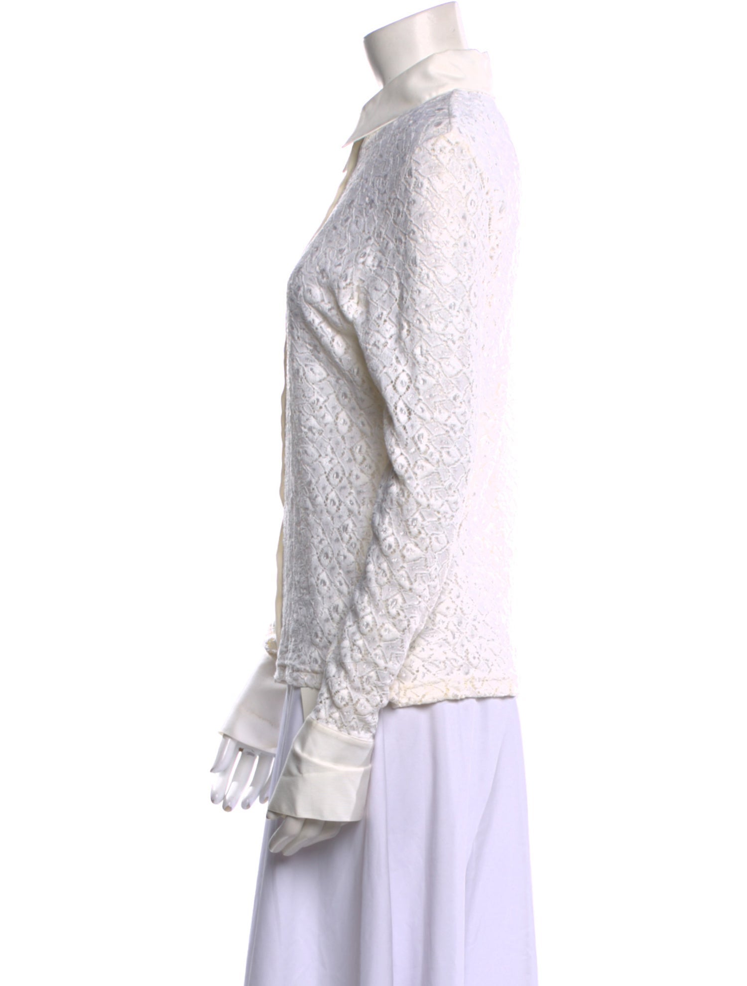 Anne Fontaine Lace Pattern Long Sleeve Button-Up Top