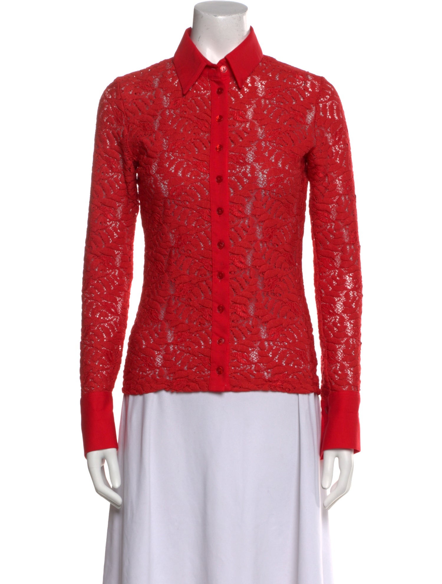 Anne Fontaine Lace Pattern Long Sleeve Button-Up Top