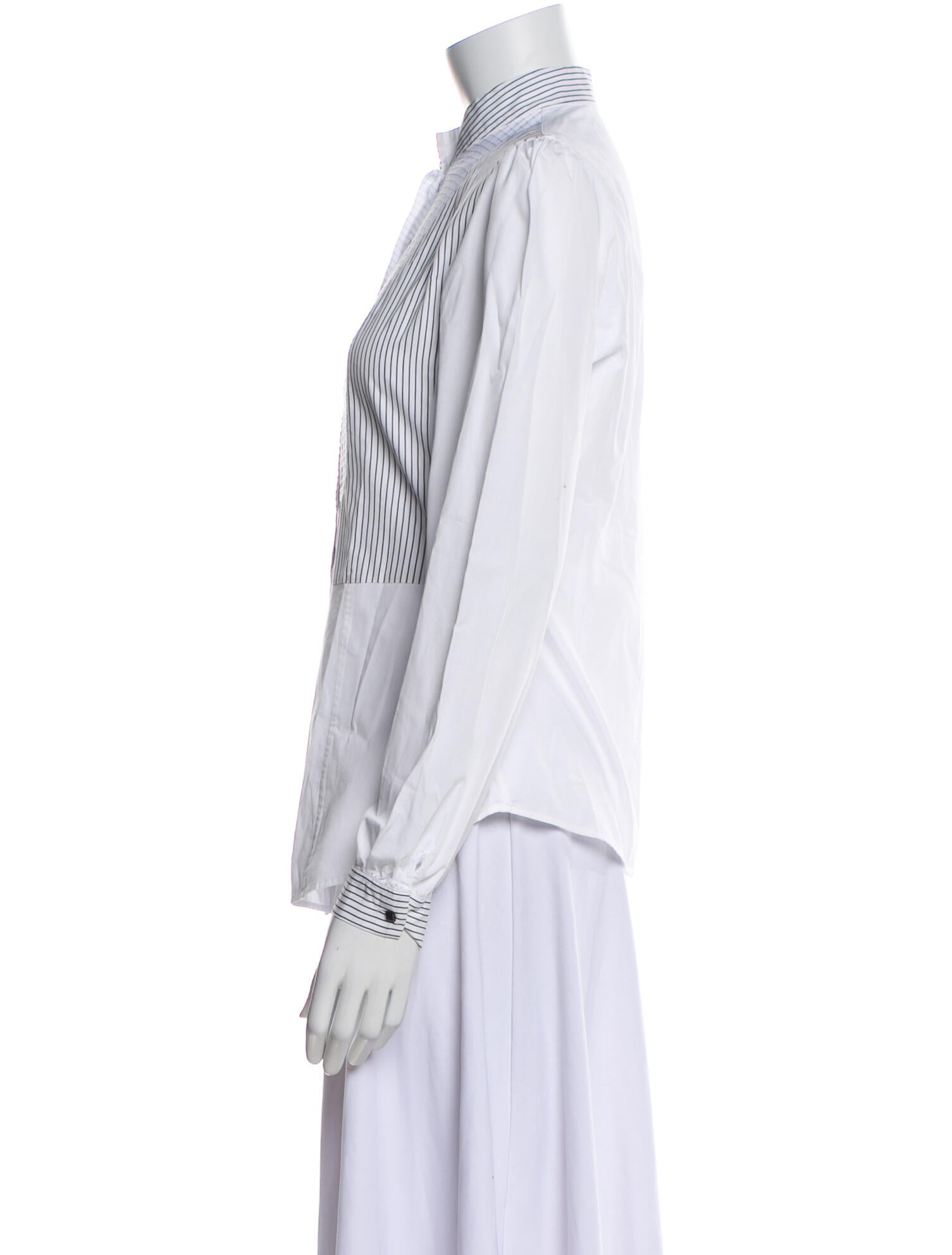 Anne Fontaine Striped Mock Neck Button-Up Top