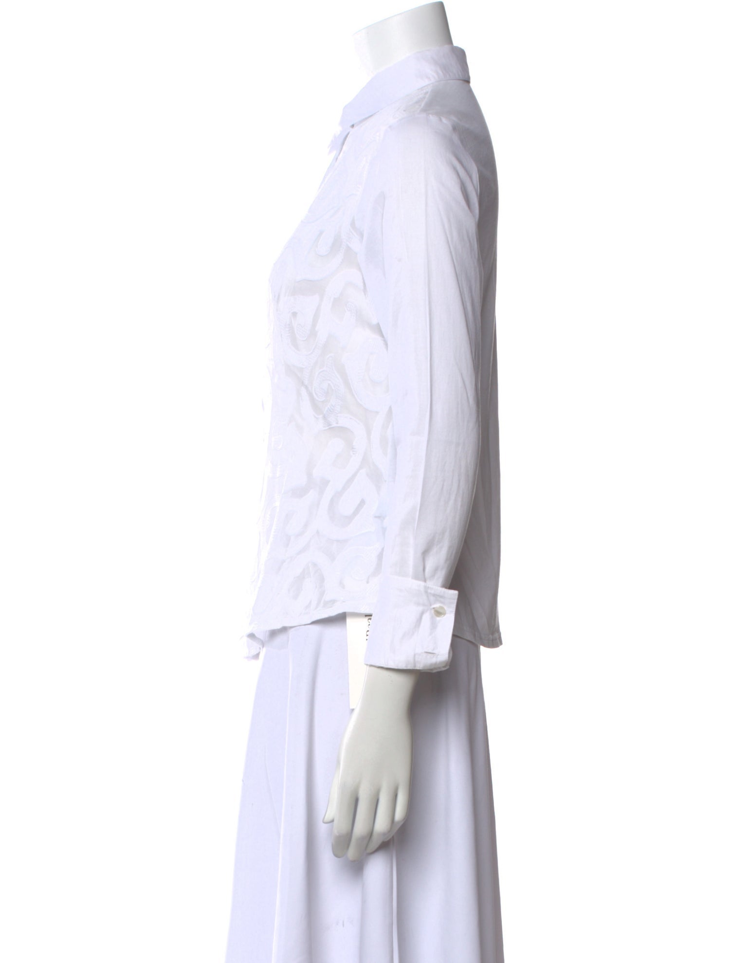 Anne Fontaine Lace Pattern Three-Quarter Sleeve Button-Up Top