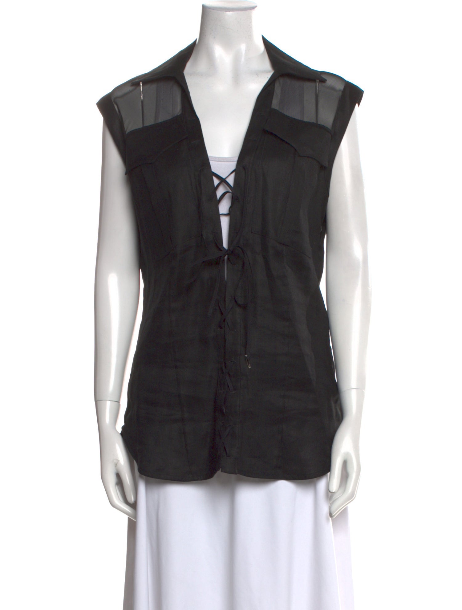 Anne Fontaine Linen V-Neck Button-Up Top