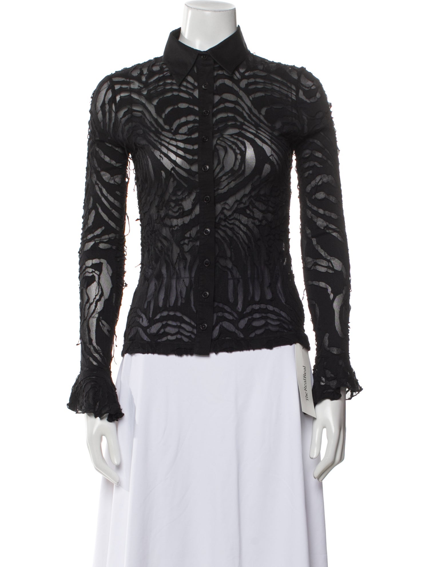 Anne Fontaine Printed Mock Neck Button-Up Top