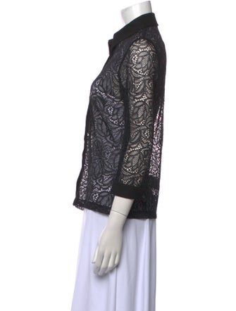 Anne Fontaine Lace Pattern Three-Quarter Sleeve Button-Up Top