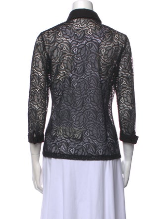 Anne Fontaine Lace Pattern Three-Quarter Sleeve Button-Up Top