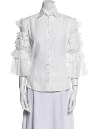 Anne Fontaine Three-Quarter Sleeve Button-Up Top