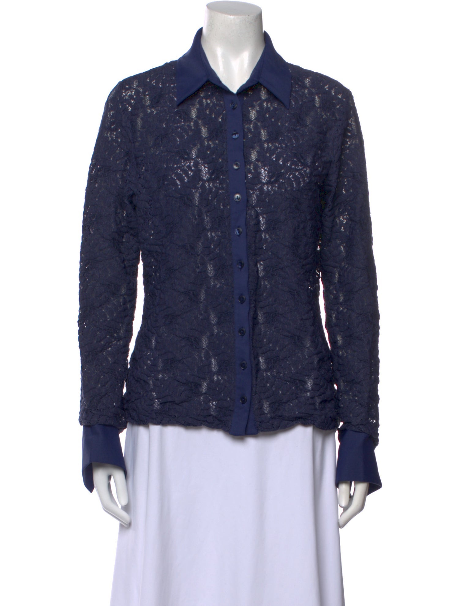 Anne Fontaine Lace Pattern Long Sleeve Button-Up Top
